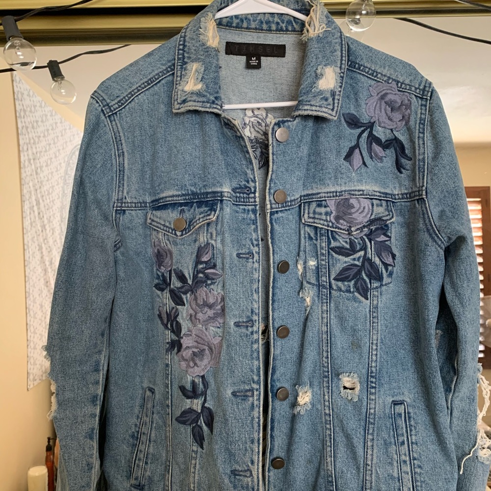 TOP SHOP- tinsel embroidered jean jacket